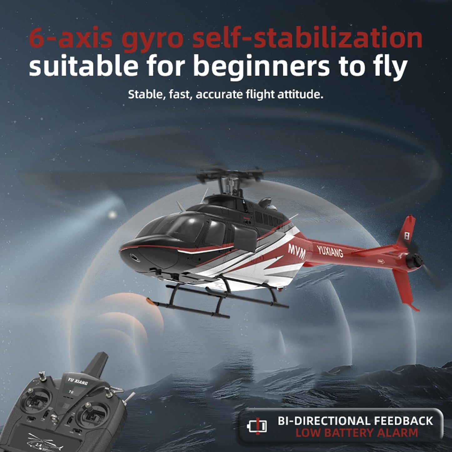 Hylukon 6 Channel Remote Control Helicopter, with Brushless Motors, Altitude Hold, Gyro, Optical Flow Positioning Function, 2.4GHz Aileronless Mini Aircraft Toy for Beginners Teens Adults