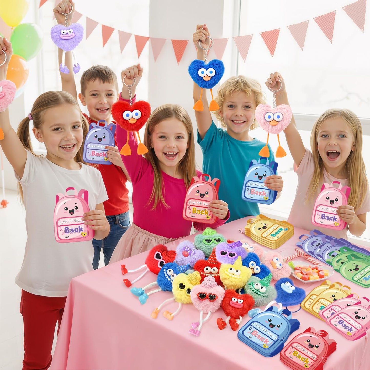 MOVINPE 30 Pack Kids Keychains Easter Egg Fillers, Fluffy Plush Keychains with Gift Cards & Bags, Bulk Classroom Goodie Bags Pinata Toys Classroom Prizes Elementary Carnival Prizes in Bulk