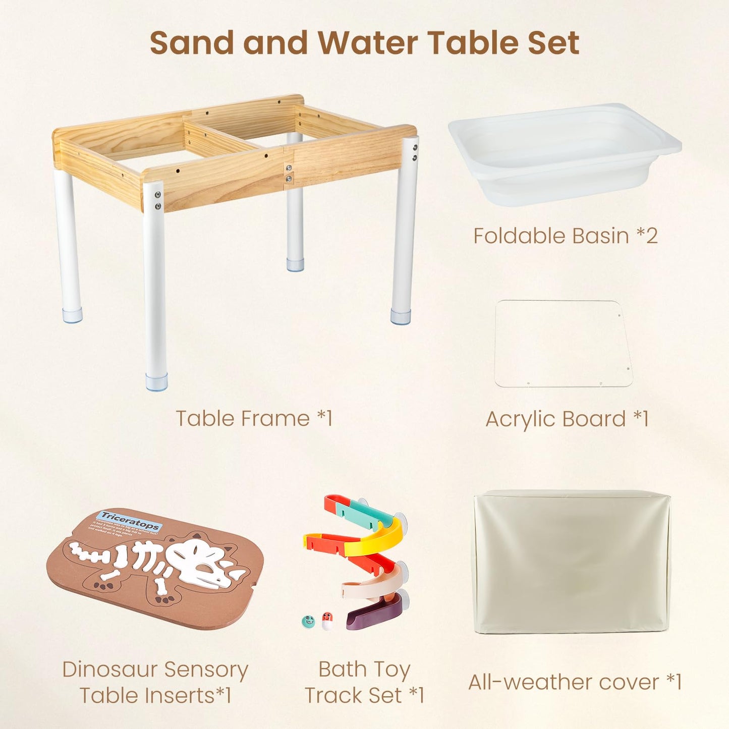 Woodtoe Sand and Water Table for Toddlers, Wooden Sensory Play Activity Table with Dinosaur Puzzle, 2 Collapsible Bins, Acrylic Board & Water Track Toys, Summer Outdoor Toys Kids Playset for Age 3+