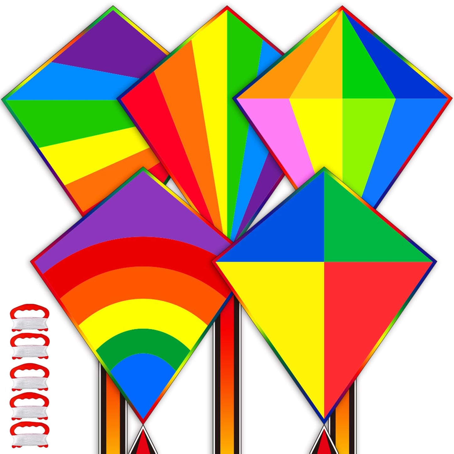 QUANA 5 Pack Kites for Kids and Beginners, Diamond Kites for Kids Ages 4-8 8-12 Easy to Fly Rainbow Kite for Toddlers Age 3-5, Boys Girls Party Gifts Family Beach Outdoor Games and Activities