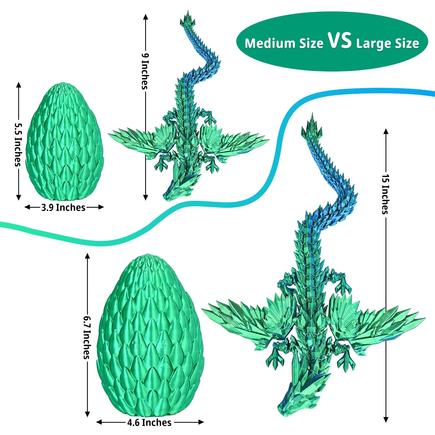 Mydhall 3D Printed Flying Dragon Egg with Articulated Dragon Inside – Toys&Gifts for Kids,Home Decor,Creative Ornaments,Birthday,Easter (Forest Green,Large)