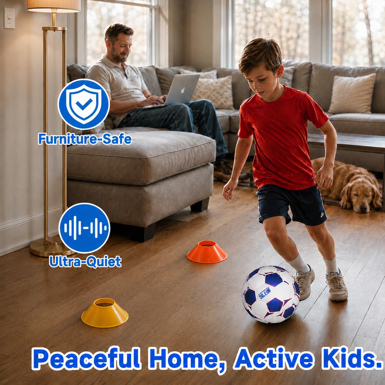 HASTRIDE Silent Soccer Ball Size 5 - Soft Foam Soccer Ball for Indoor Training, Airless Indoor House Ball for Kids and Adults, Soft Durable Foam Design, Gift for Soccer Fans Boys 8-12 Girls