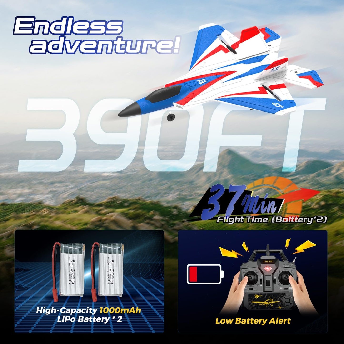 CKYSCHN F22 Remote Control Airplane 4 Channel with Lights | 2.4G Fighter RC Plane with 3 Flight Modes for Beginners - RTF RC Airplane for Adults 37 Minutes Flight Time