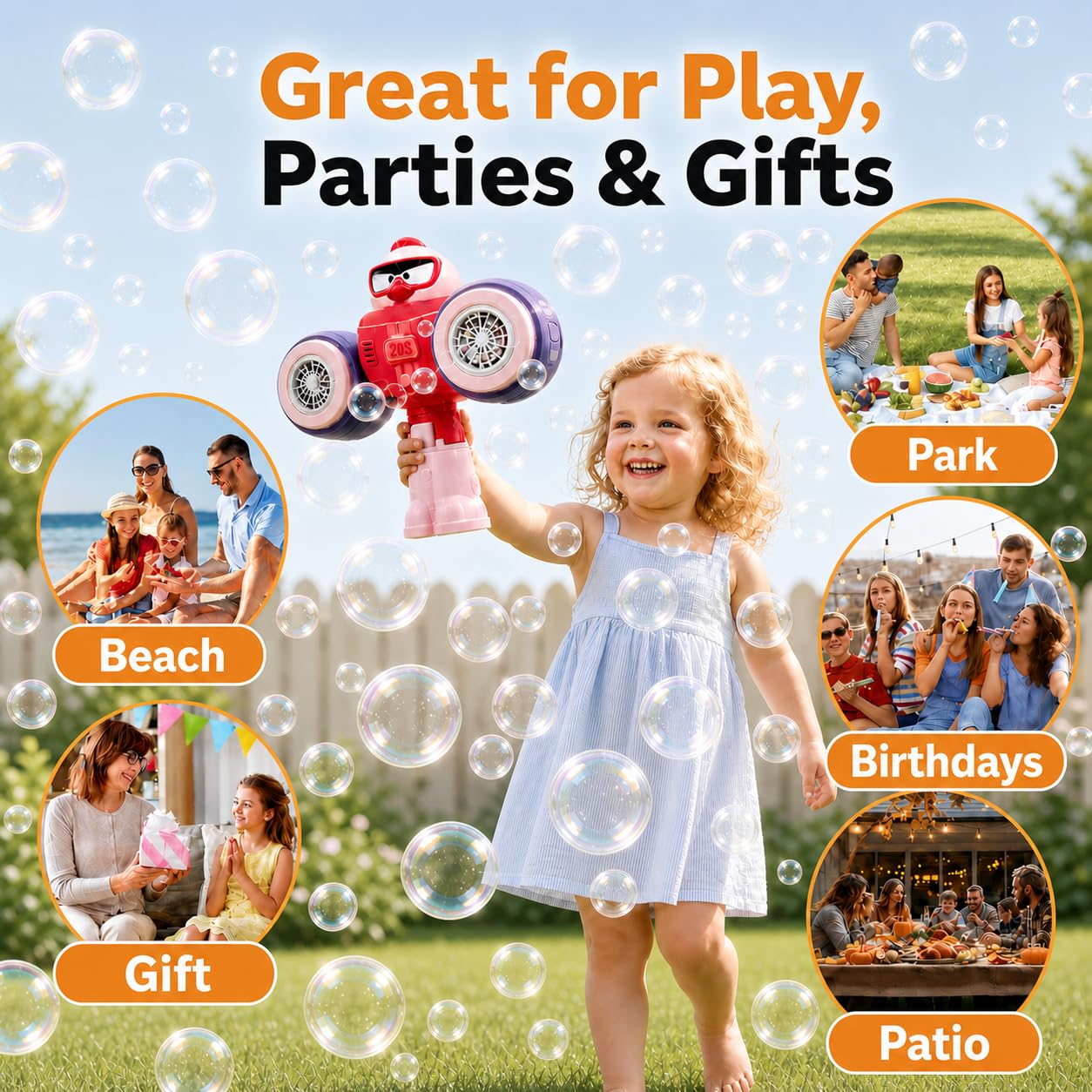 Bubble Gun for Kids 2 Pack, Automatic Bubble Machine, Rechargeable Dual-Outlet Blaster with LED for Yard Beach Party Outdoor Toys for Ages 4-8