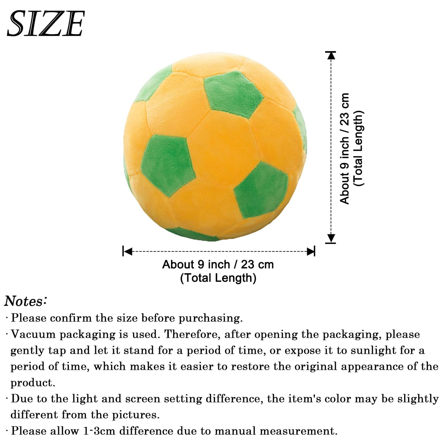 zhidiloveyou 9" Plush Soccer Ball Stuffed Toy, Plush Football Pillow Soccer Gift for Kids, Yellow-Green