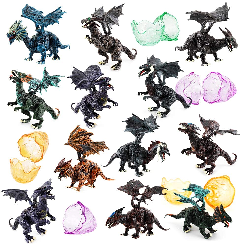 Liberty Imports 12 Pack Deluxe 3D Action Figures Realistic Figurine Puzzles in Jurassic Hatching Eggs - Ideal Kids Toy Party Favors Bulk Supplies (Dragons)