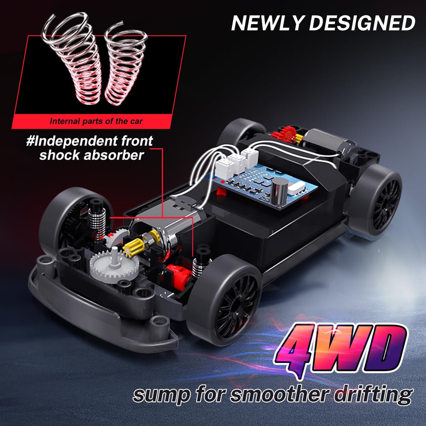 ACAMMZAR RC Drift Car, 1:24 Remote Control Car for Kids, 20KM/H 4WD High Speed RC Cars with Lights, Extra Racing Tires, Vehicle for Adults Boys Girls, Black