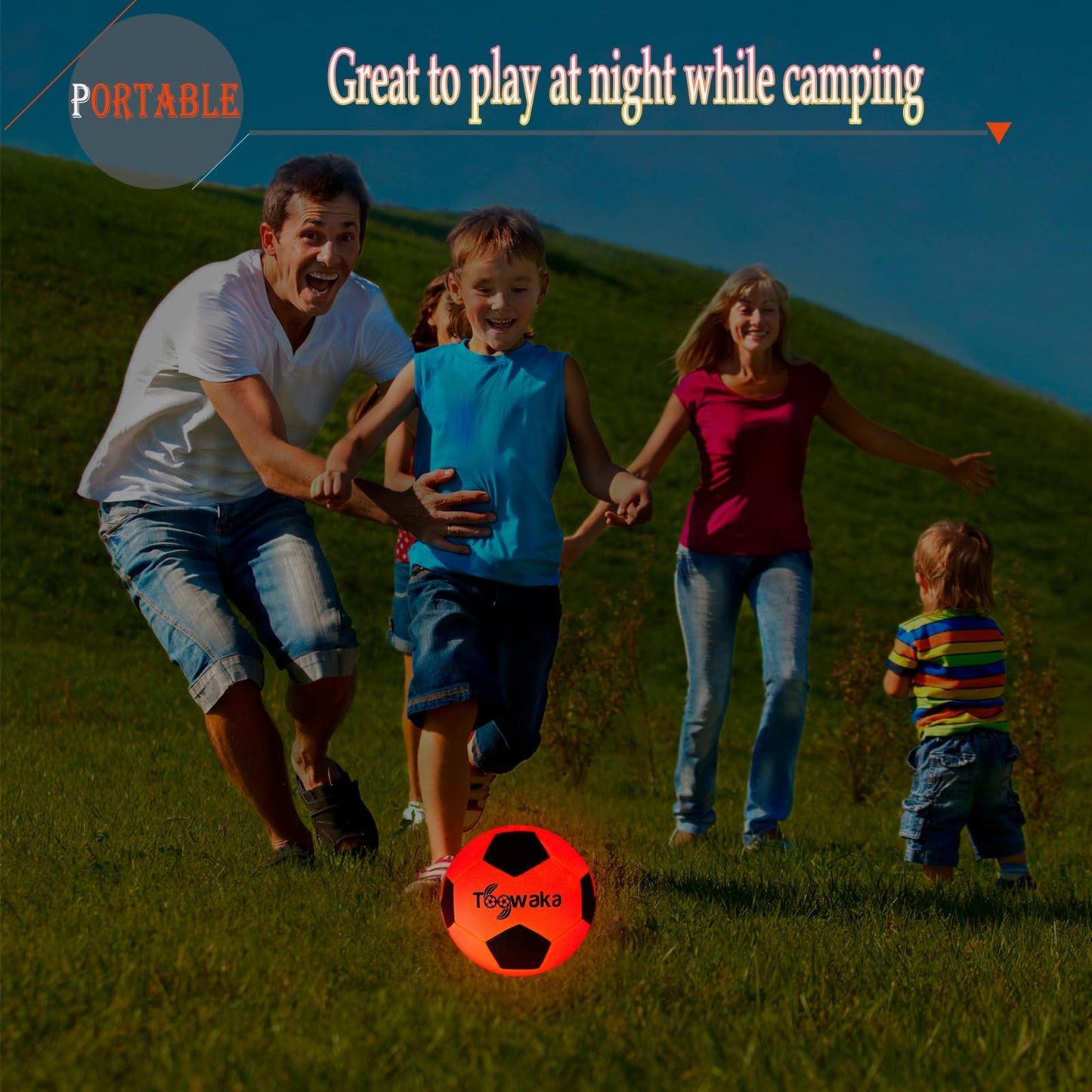Toowaka Light up Soccer Ball,Glow in The Dark Soccerball with LED Lights Pre-Installed-Batteries Included(Size 5)