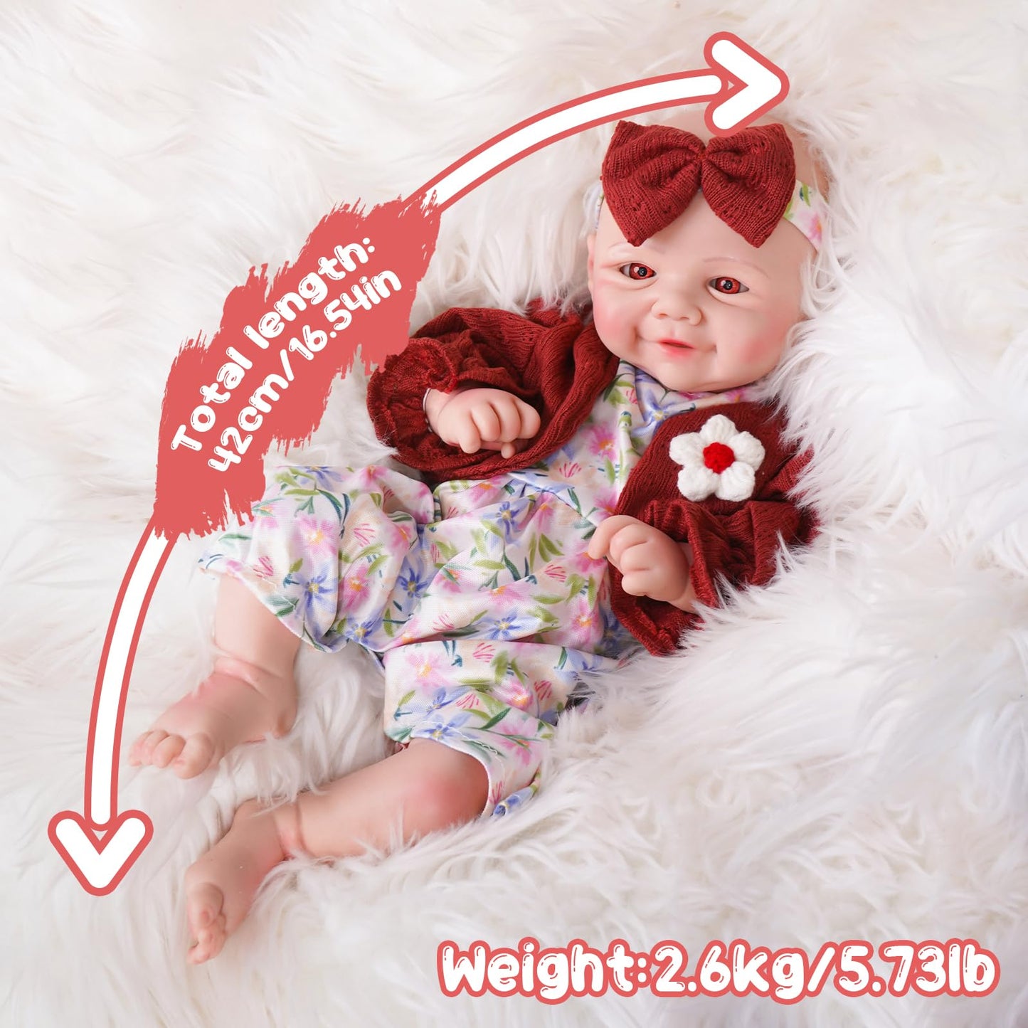 SILINAISIA Lifelike Reborn Baby Dolls Smiling Girl 17in Weighted Silicone Full Body Flexible Limbs Realistic Real Life Baby Dolls Open Eyes Newborn Babies