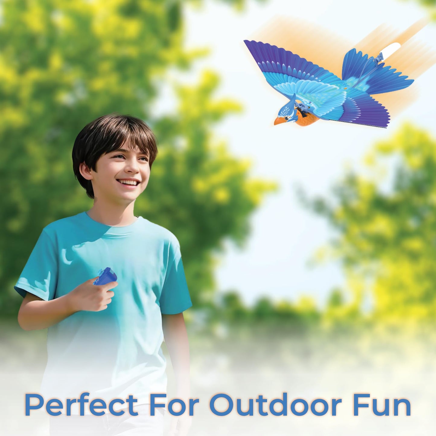 Go Go Bird Bionic RC Bird Toy, Remote Control Flying Bird, Single Flapping-wing Design, 6-axis Gyro, Easy Indoor & Outdoor RC Toys for Kids, Boys and Girls - Kingfisher