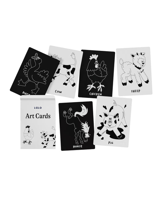 Lalo Art Cards - Set of 6 High Contrast Baby Cards for Infants - Printed with Soy-Based Ink, Lead & Phthalate-Free - Newborn Brain Development Toys - Farm Animals