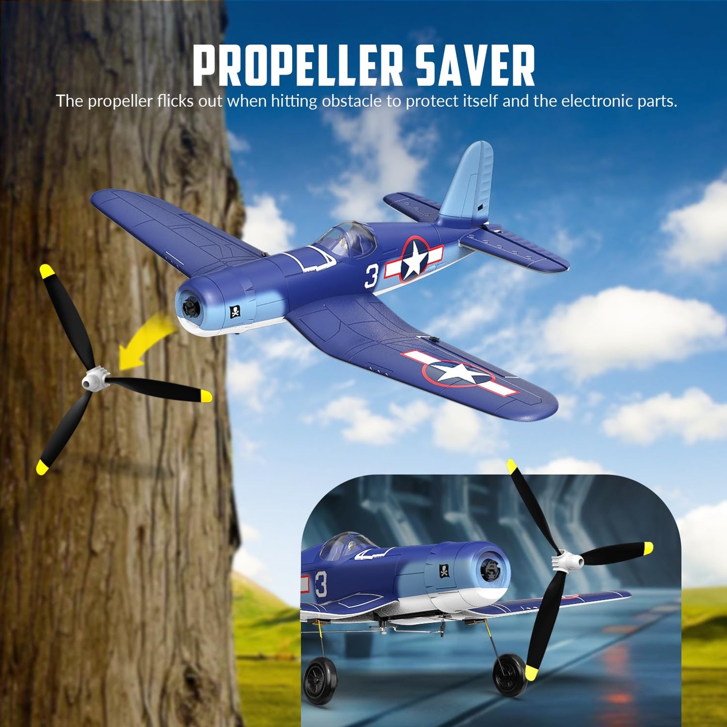 RCkuler RC Planes for Adults, 4 Channel RTF F4U Corsair RC Airplanes Fighters with 6-Axis Gyro, 3 Flight Modes and One-Key Aerobatic Function, Wingspan 400mm, Suitable for Outdoors and Gifts
