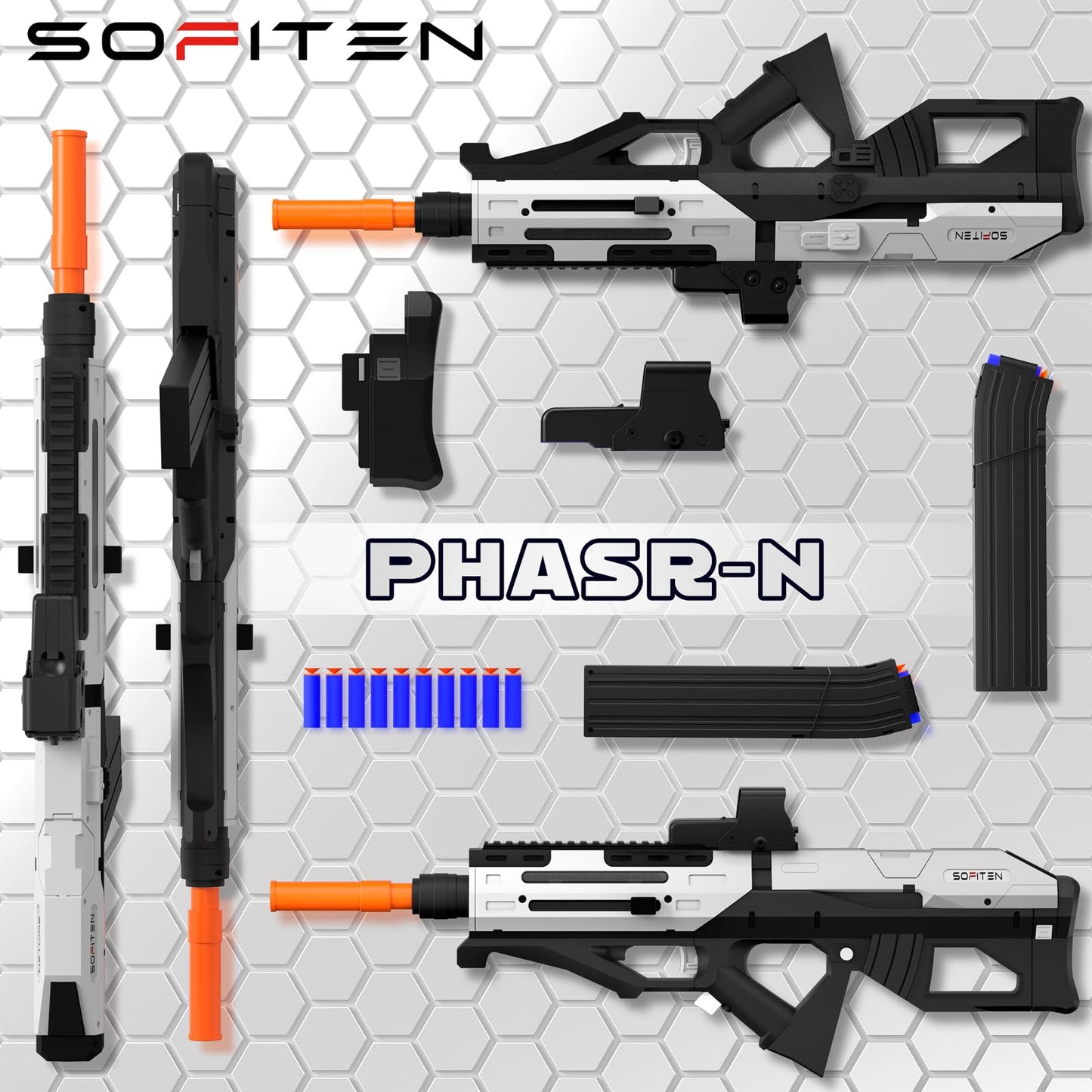 SOFITEN Electric Powerful Toy Gun Automatic Sniper Rifle with Soft Bullet,Equipped with Scope, 2 Extended Magazine(*18), Tactical Vest, Birthday Christmas New-Year Gifts for Kids Boys Teens Adults