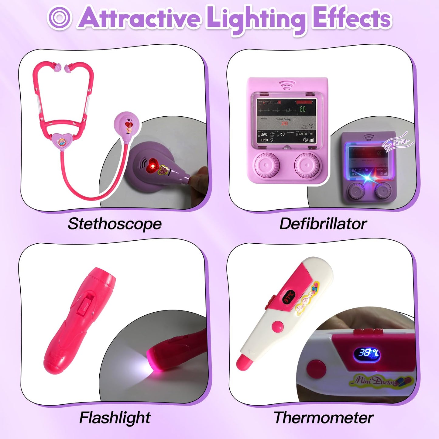 Phobby Doctor Kit for Toddlers Aged 3 4 5, Medical Pretend Play Set for Kids with Bag and Costume, Doctor Cart Toy for Girls Boys Birthday Gift (Pink)