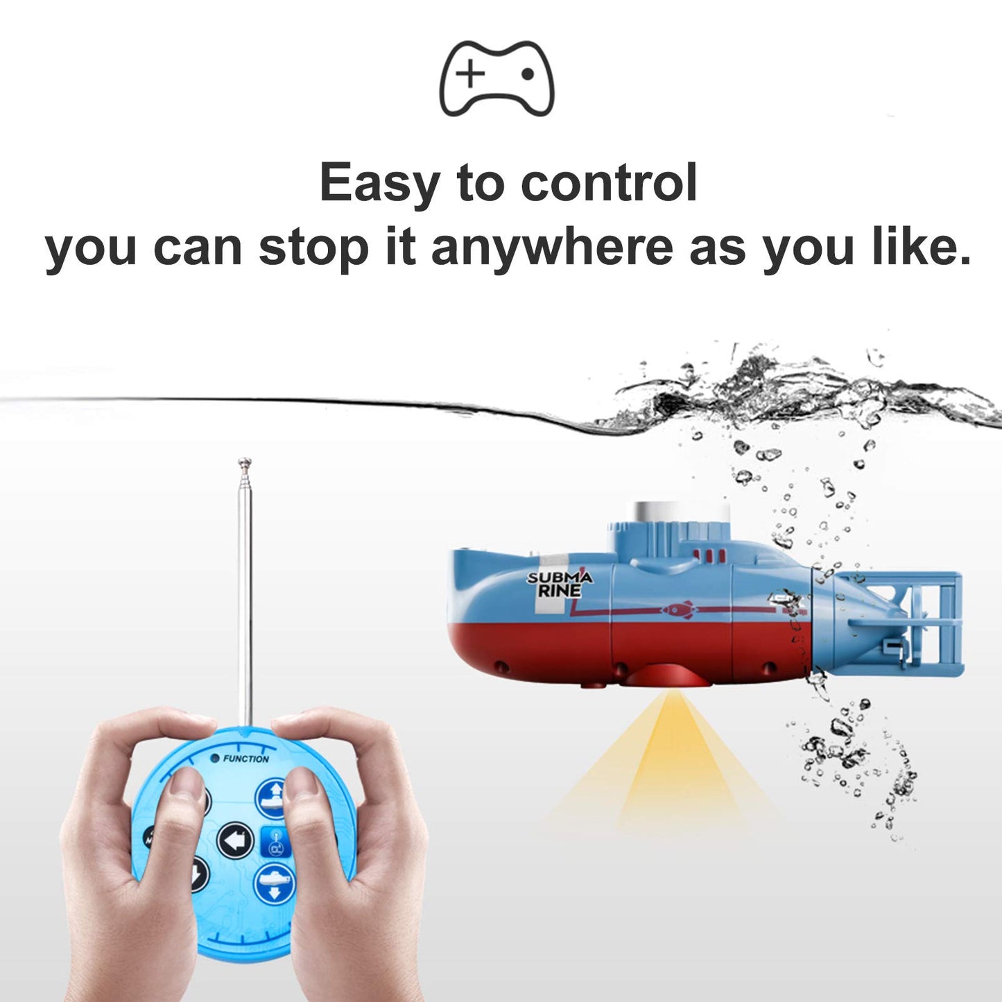 GoolRC Mini RC Submarine, LSRC-SMI Remote Control Boat Waterproof Diving Toy (Blue)