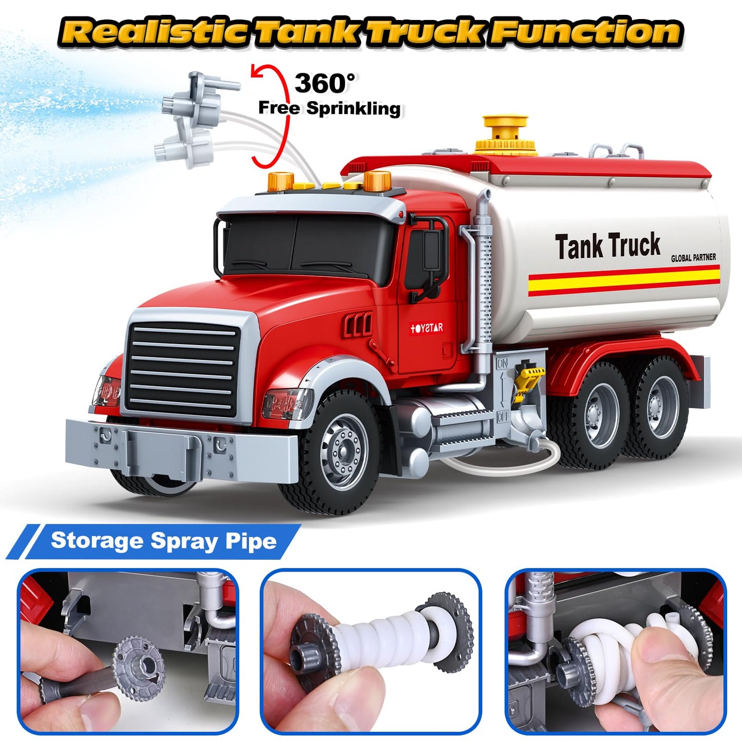 SpringFlower Toy Truck, Boy Toy for 3 4 5 6 Year Old Boys, Oil Tanker Truck Toy with Sound Light and Water Spray Function, Christmas Birthday Gifts for Boys & Girls