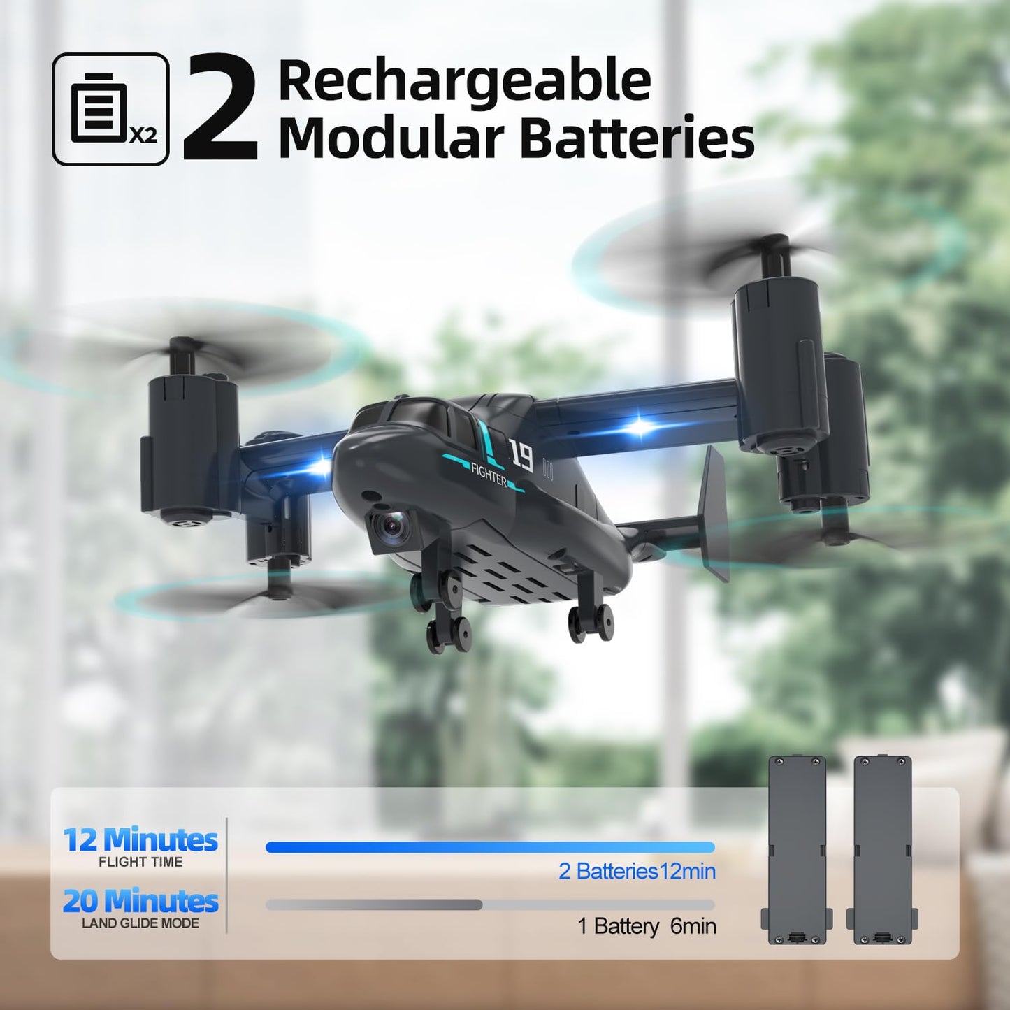 LMRC LM19-A Drone with HD Camera for Beginners, WiFi Live Video Remote Control Airplane, Easy & Ready to Fly RC Plane, RC Quadcopter Gift Toy for Boys, Girls age 14& Adults, 2 Batteries (Dark Blue)