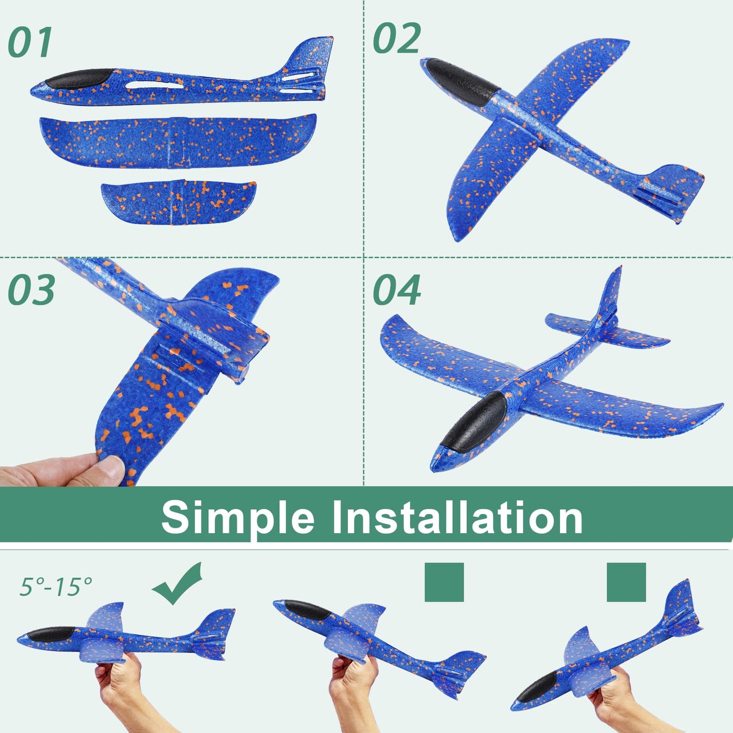 IJRPLM 2 Pack Airplane Toys, 17.5" Large Throwing Foam Plane, 2 Flight Mode Glider Plane, Foam Airplanes for Kids, Outdoor Sport Toys Birthday Party Favors, Gifts for 3-7 Year Olds Boy