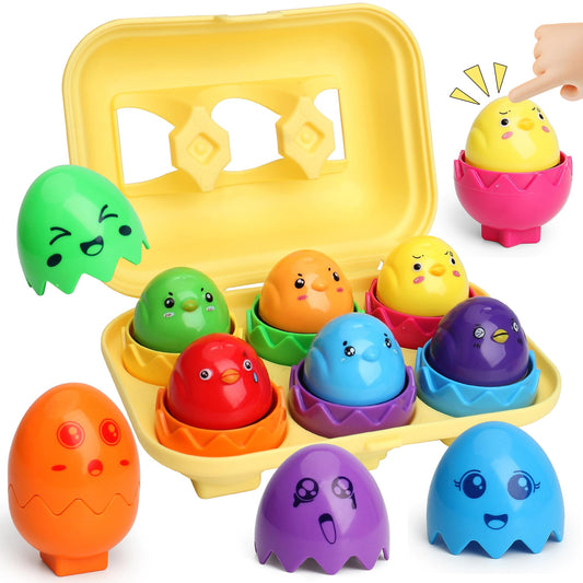 MOONTOY Toddler Toys Matching Egg Set for Toddlers 1-3 Years Learning Montessori Educational Color, Shapes, Sorting Recognition Skills Puzzle Matching Games Easter Basket Stuffers for Baby Boy Girl