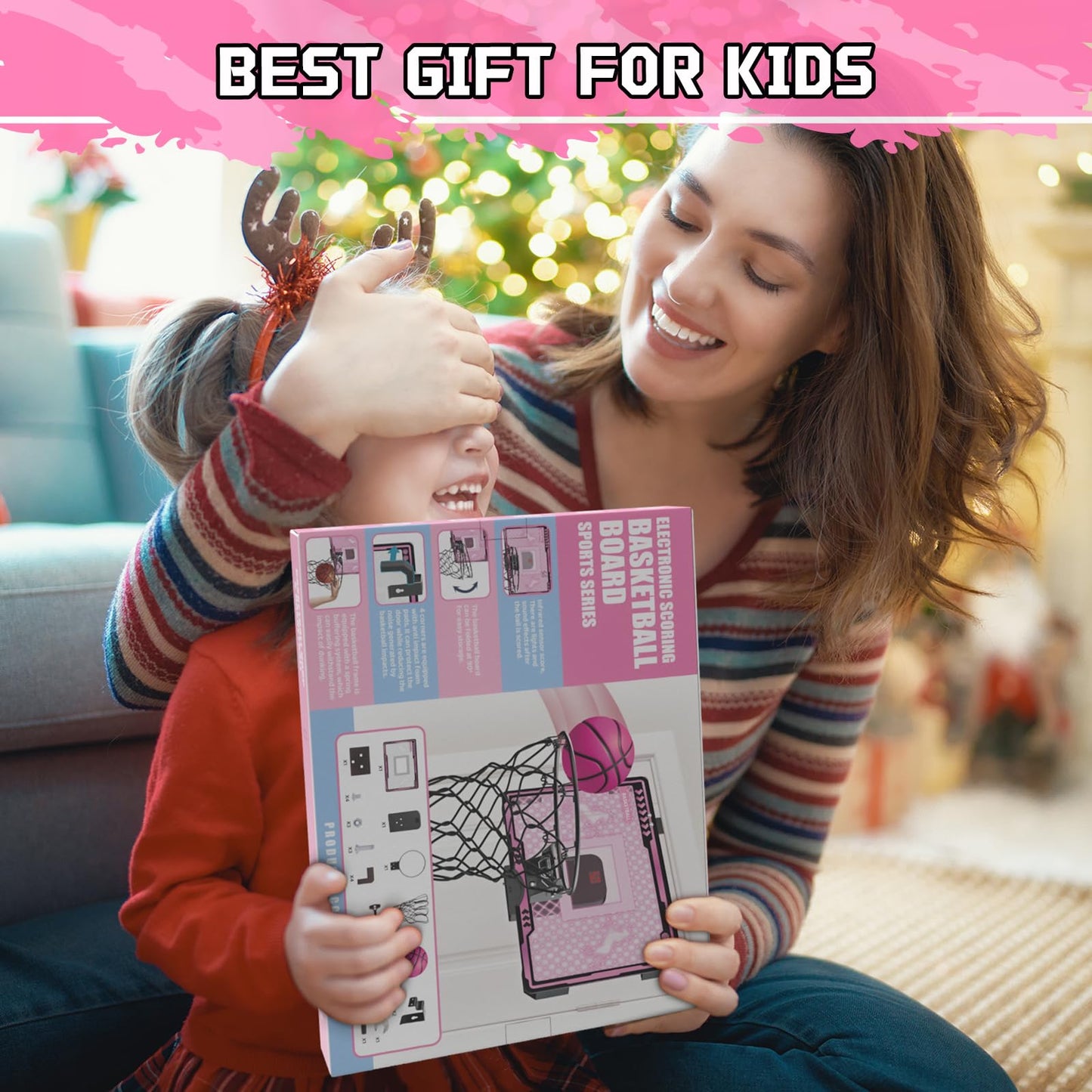 Basketball Hoop Indoor Kids Girls Pink - Mini Over The Door Basketball Hoops with Electronic Scoreboard Toys & 3 Balls, Unicorn Birthday Gifts Age 5 6 7 8 9 10 11 12 Year Old Girls
