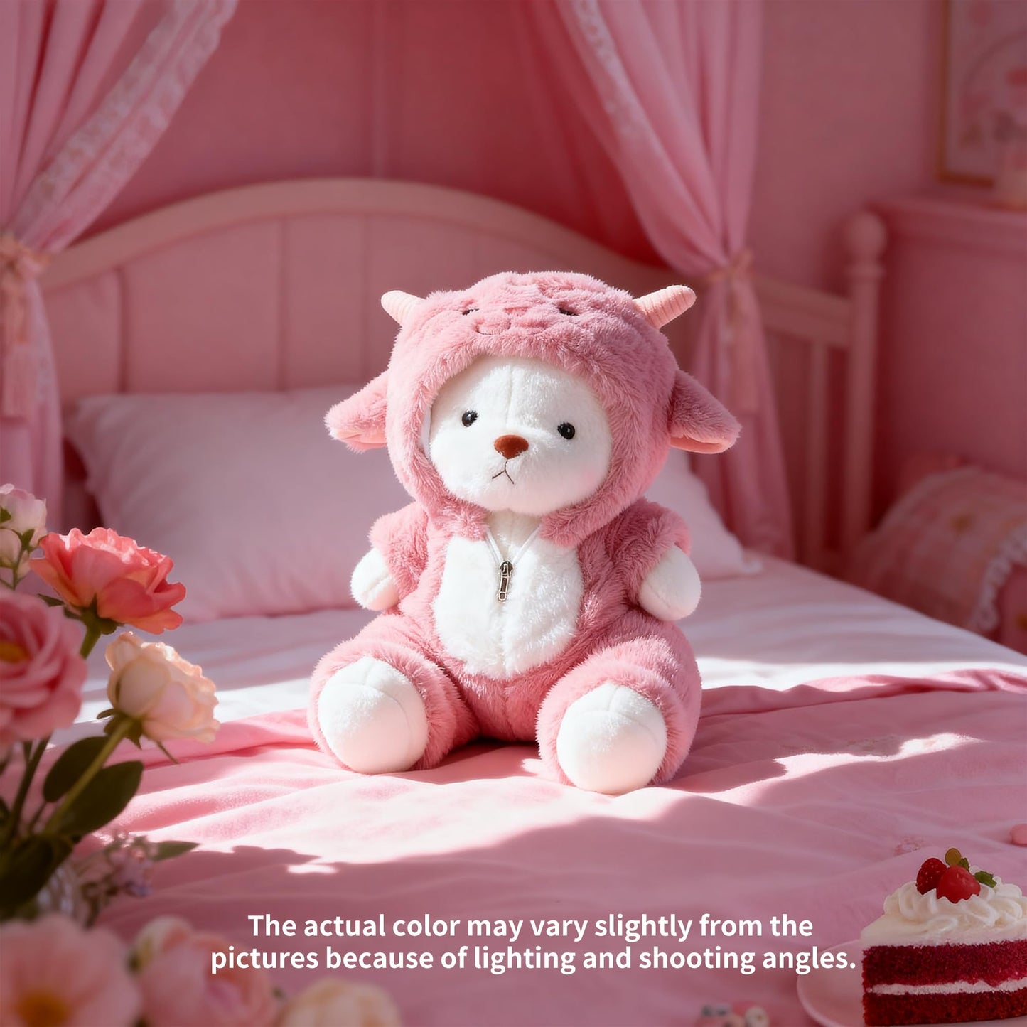 Teddy Bear Plush Figure Toys, Teddy Bears Stuffed Animals with Movable Legs Hoodie, 13'' Kawaii Emotional Support Plush Toys with Pink Lamb Clothes Soft Stuffed Bear Gift for Kids Toddlers Girls
