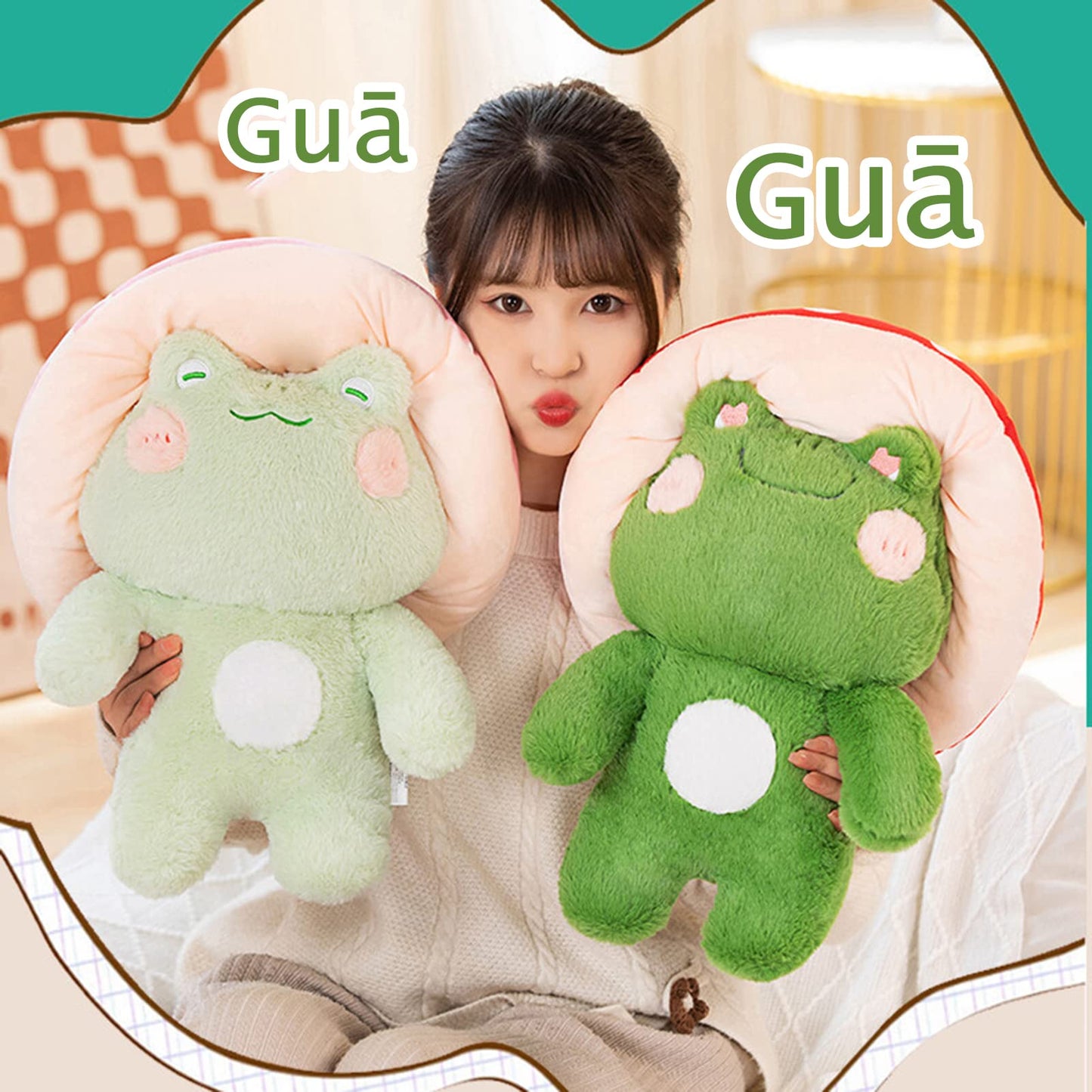 Enivtfz Frog Plush Toys, 10" Cute Frog with Red Mushroom Hat Stuffed Animals, Kawaii Plushies Gift for Kids Girls Adults Valentines Birthdays Gift（Light Green Red hat, 10inch