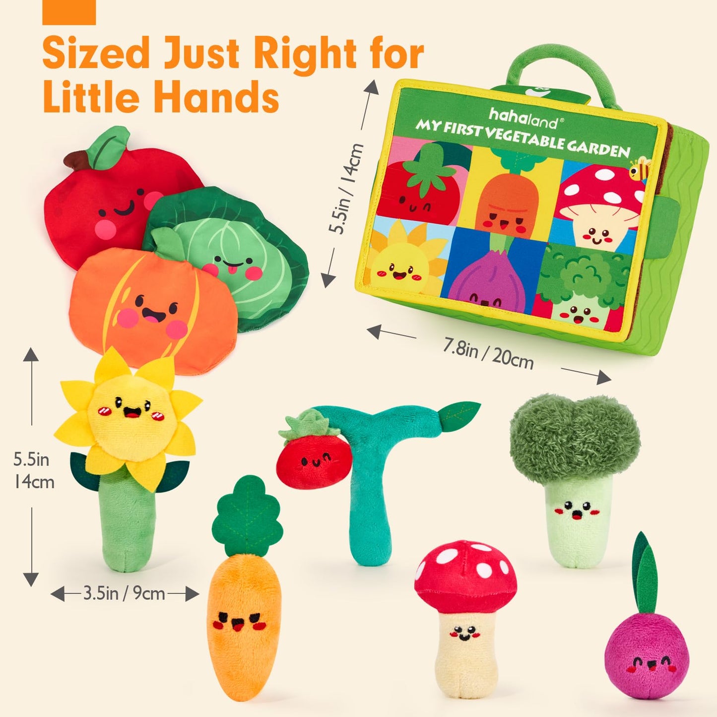 hahaland Baby Toys 6-12 Months - Fruits Vegetables Garden Plant Plush - 6 Month Old Toys Montessori Sensory Toy Carrot Flower with Rattles Mirror Squeaker Textures Crinkle Tissues, Baby Gifts 9 Month