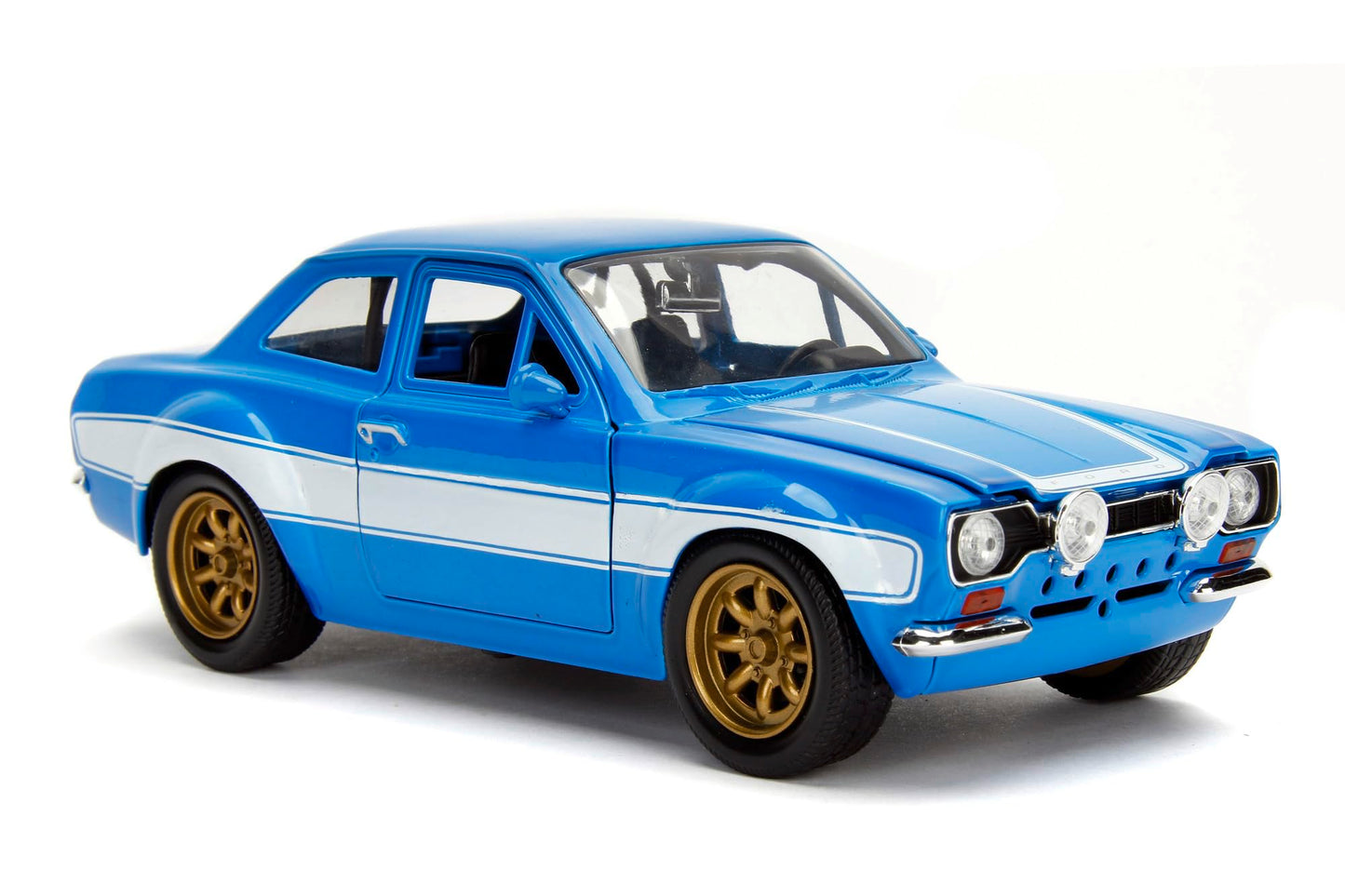 Jada Toys Fast & Furious Movie 1970 Brian's Ford Escort Blue with White Stripes, 1/24 Diecast Model Car