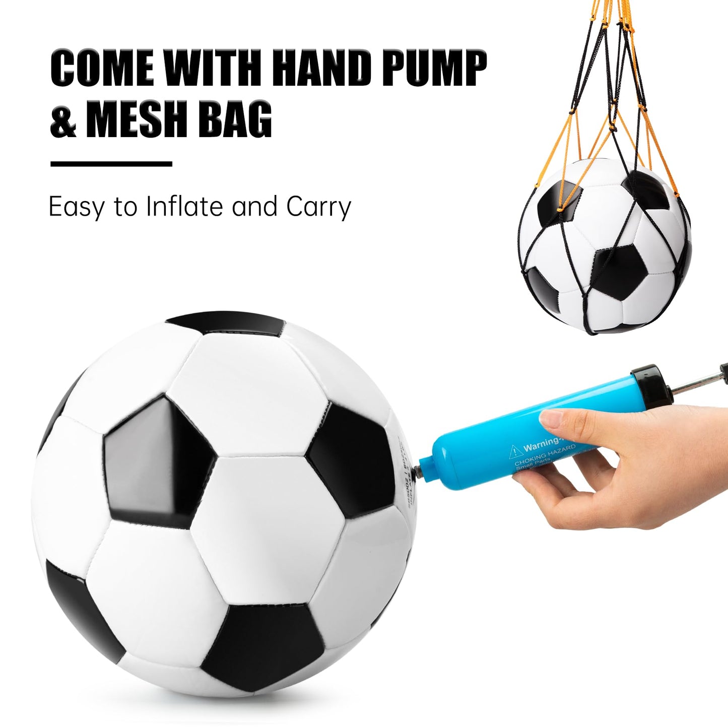 Innotoys Soccer Balls Size 5 with Pumps - Set of 3 Soccers and 3 Pumps - Official Size and Weight - Safe Soft Cover and Long-Lasting Performance - Classic Indoor Outdoor Soccers for Adults