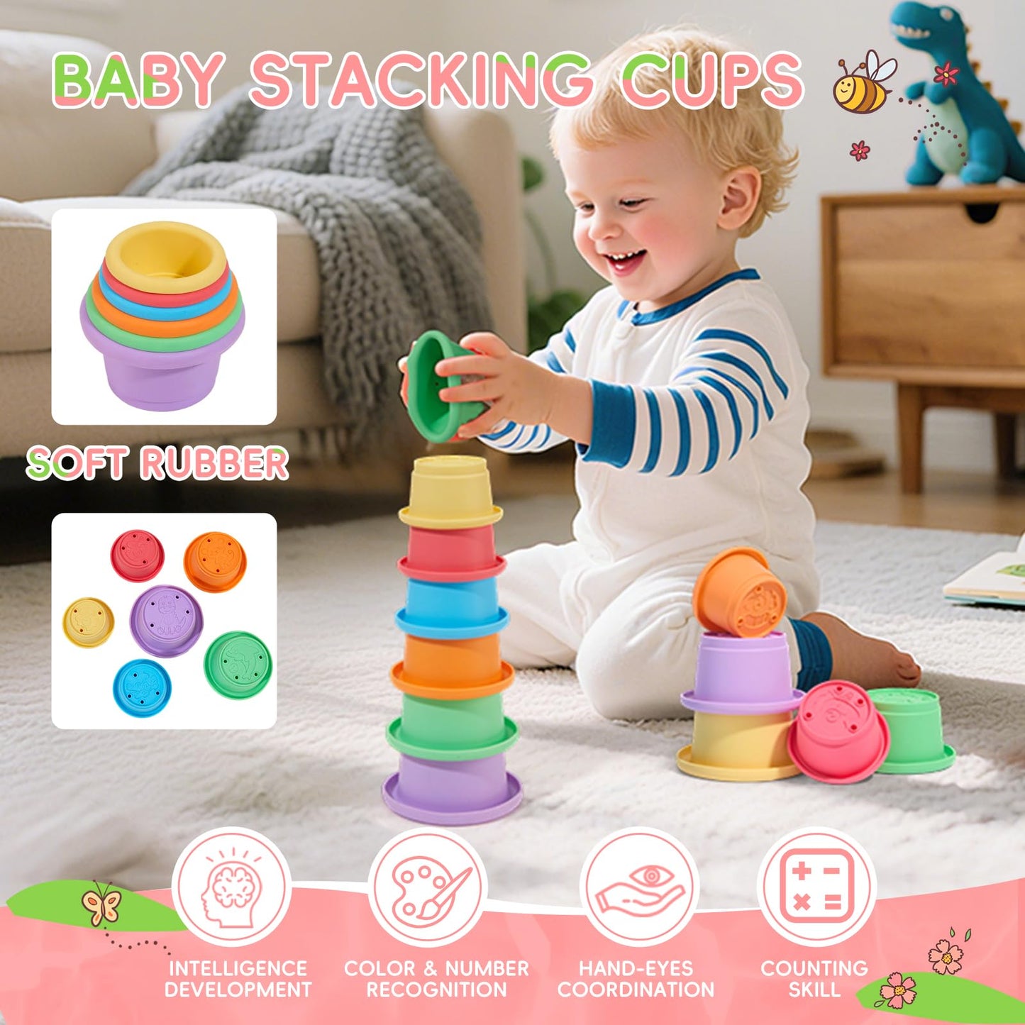 Bath Toys for Kids Ages 1-3 17PCS Fun and Easy-Grip Mold Free Baby and Toddler Bath Toys Set, Interactive Flower and Watering Can Bathtub Pool Water Table Toys for 1+ Year Old Boys Girls Gifts