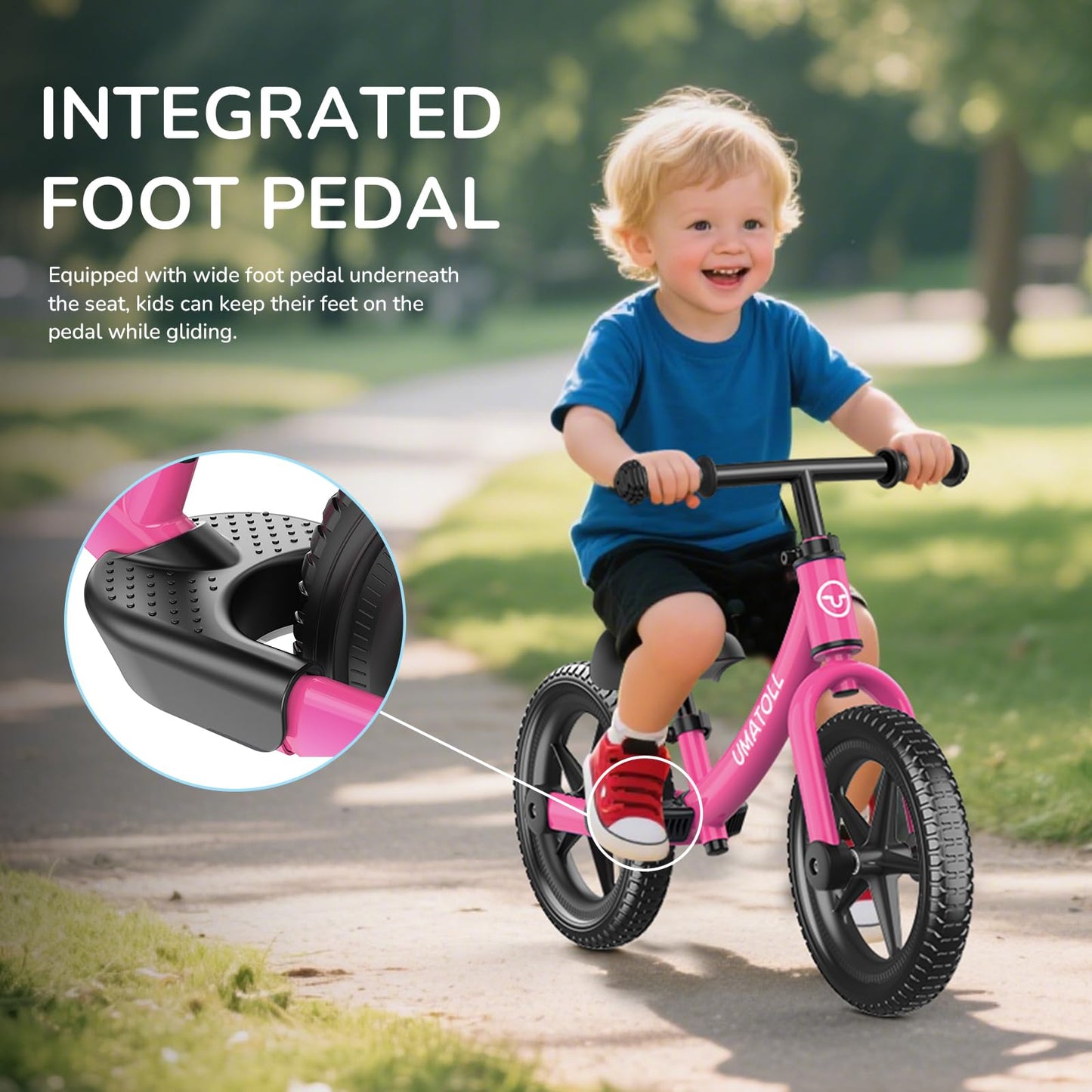 Umatoll Toddler Balance Bike 2 Year Old, Kids Bike Toy for 18 Months to 5 Years Old, Tool-Free Adjustment, Birthday Gifts for 2-3 Boys Girls, No Pedal (Rose Pink)