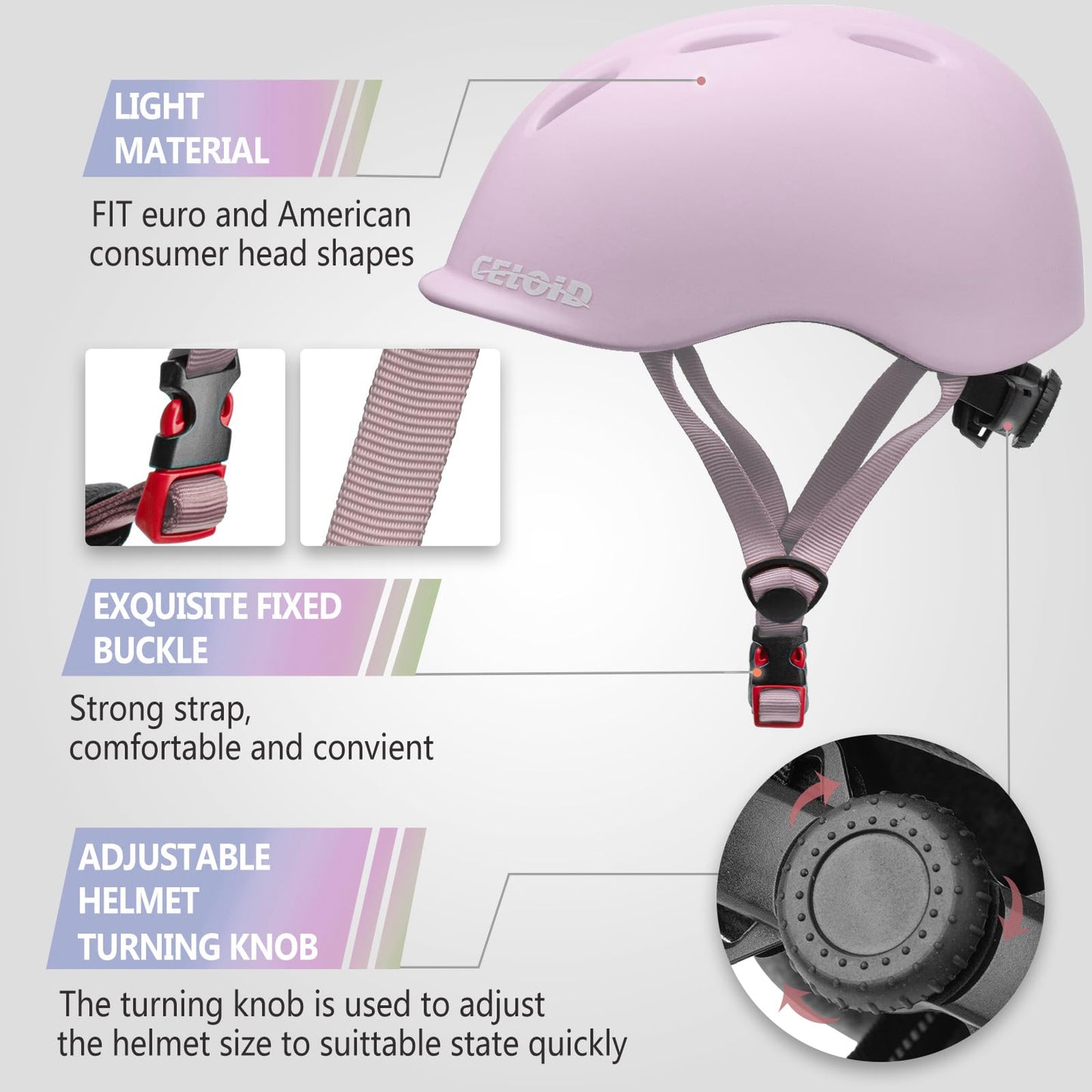 CELOID Kids Bike Helmet,Toddler Cyling Helmets for Ages 5-8 Years Boys Girls,Child Adjustable Multi-Sport Bicycle Skateboard Roller Skate Scooter Rollerblade Balance Skateboarding Helmet,Lilac