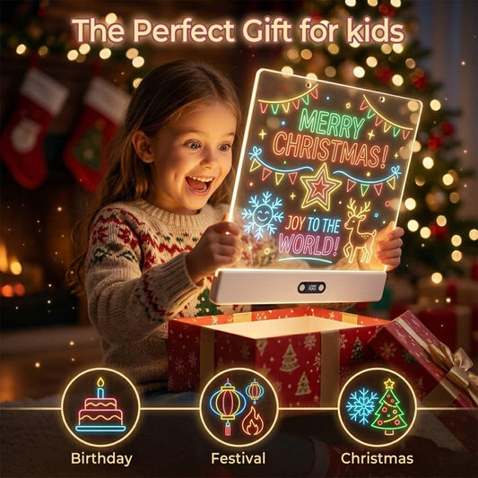 Rechargeable LED Drawing Board for Kids, 16" Glow Doodle Light up Board with 11 Light Modes,LED Note Board with Colors,Portable Light Board Gift for Kids/Girls/Teens for Birthday Christmas, 12 Markers