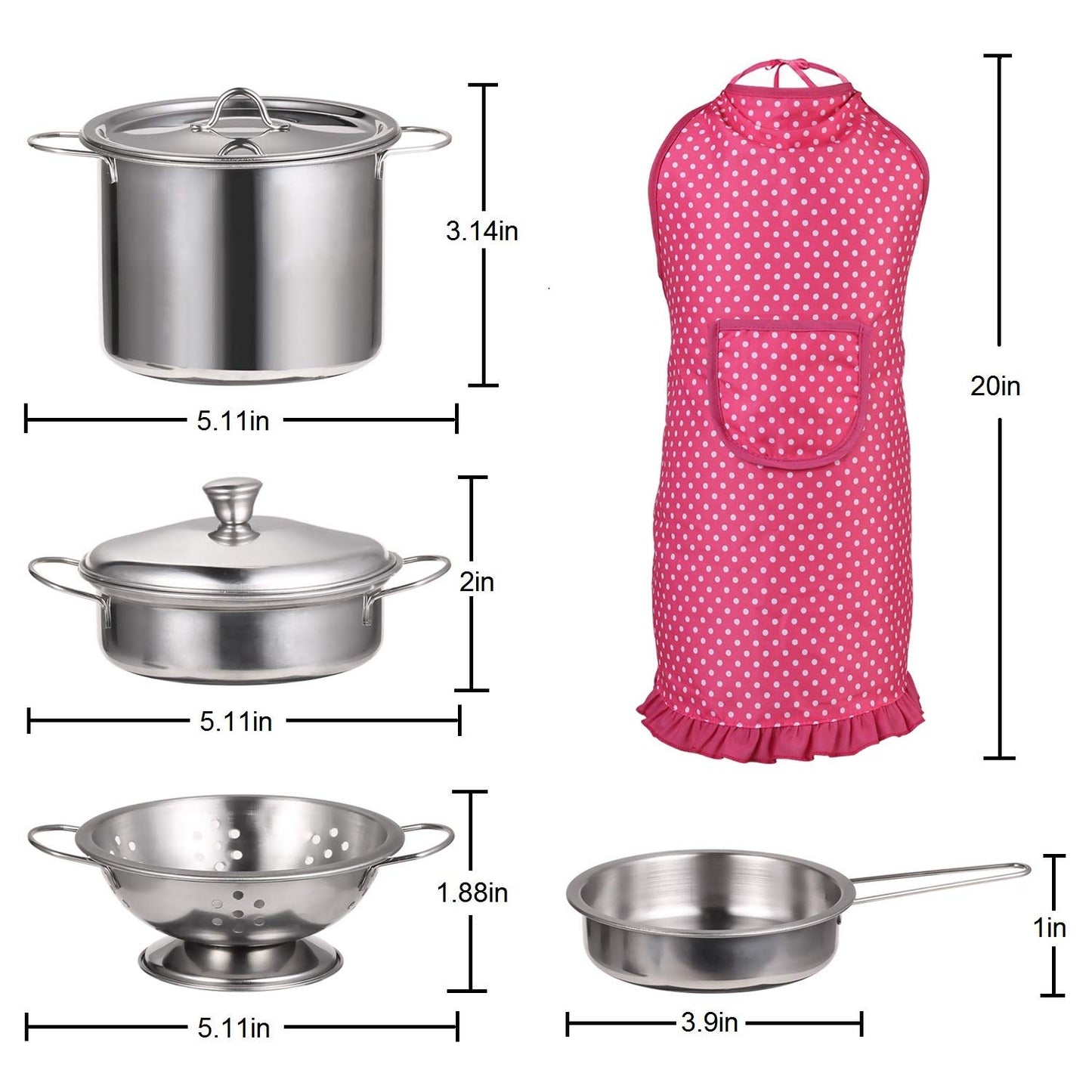 Juboury Kitchen Pretend Play Toys with Stainless Steel Cookware Pots and Pans Set, Cooking Utensils, Apron & Chef Hat, Cutting Vegetables for Kids, Girls, Boys, Toddlers