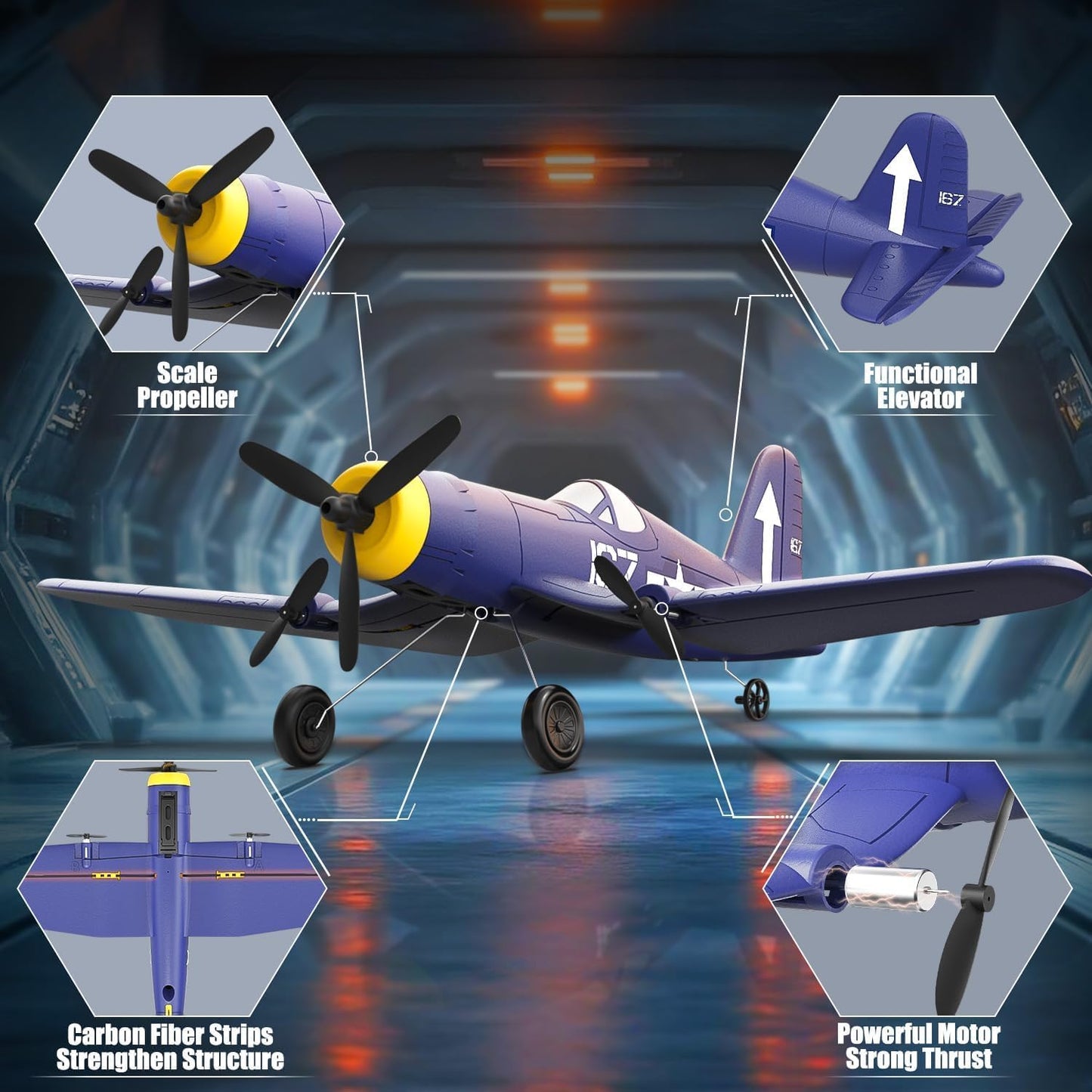 volantexrc RC Plane 3 Channel Remote Control Airplane Fighter Toys, 2.4GHz 6-axis Gyro Stabilizer RTF Glider Aircraft Plane, Easy to Fly for Adults Beginners (F4U Corsair)