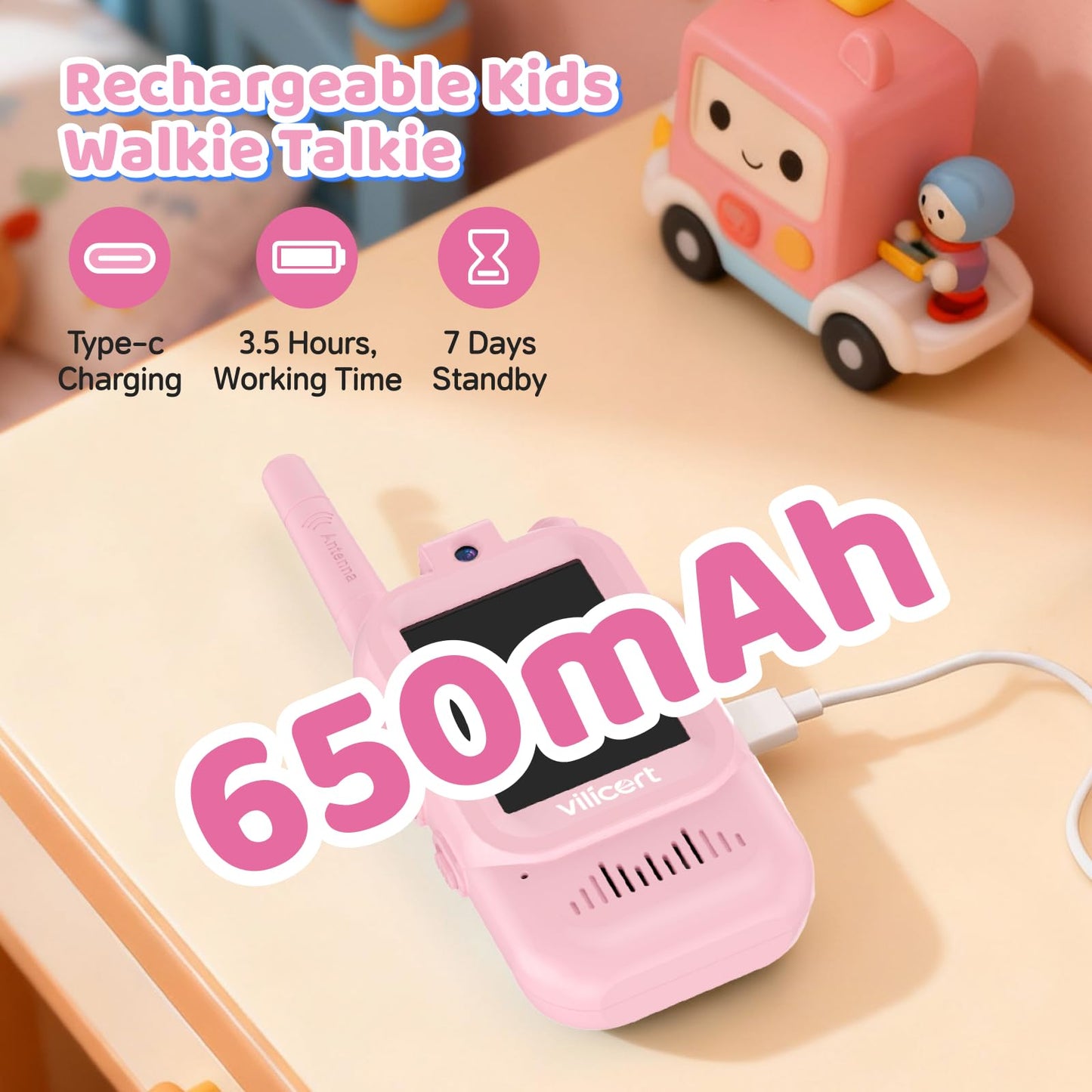 vilicert Video Walkie Talkie Toys for Age 3-12 Boys Girls, 2 Pack Walkie Talkies with Screen, Long Range 2 Way Radio with 4 Voice Effects, Christmas Birthday Gifts for Kids Indoor Outdoor Camping
