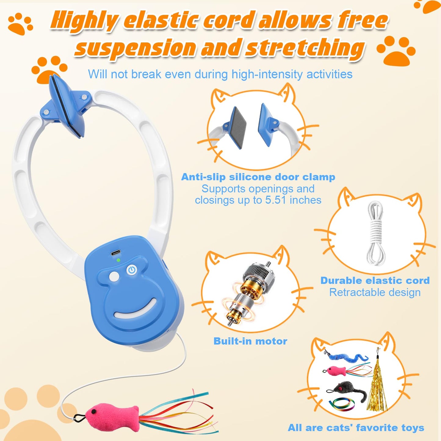 ANNSKIN Automatic Interactive Cat Toy Rechargeable, Hanging Cat Toy, Cat Door Toy, Cat Enrichment Toys for Indoor Cats & Kitten, Doorway Electric Cat Teaser for Exercise, Boredom Relief & Fun Games