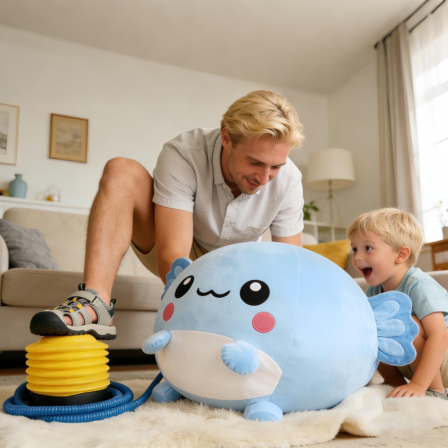 Lechonix Bouncing Balls for Kids, 29in/73cm Axolotl Plush Axolotl Toys for Girls, Inflatable Ride on Bouncer W/Pump Bounce Ball Support Up to 176 Pounds, Indoor Outdoor, Blue(5-7 Years)