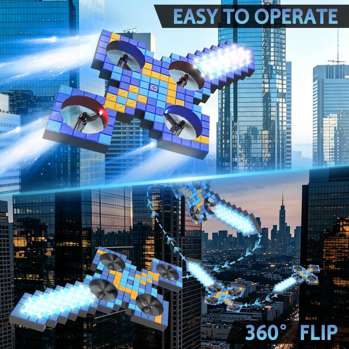 Foam RC Airplane with LED Light, 360° Flip, 3 Speed Modes, 4 Motors, 2.4GHz Remote Control Quadcopter for Teens Adults Aged 14+, RC Flying Toy Sword-Shaped RC Drone, Blue