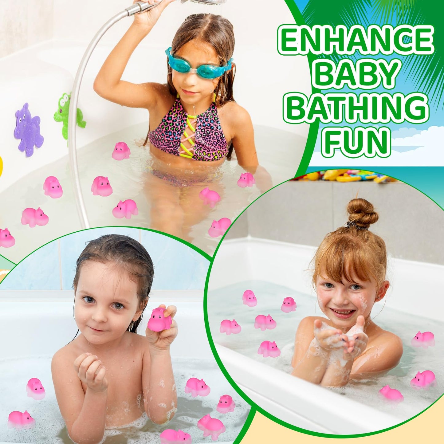 Youdaju 50 Pcs Rubber Hippo Baby Bath Toys Cute Floating Animal Bath Squirts Pink Hippo Bath Buddy Squirter Toys for Toddlers Fun Water Squirting Bathtime Play for Bathtub and Pool,Summer Beach Decor