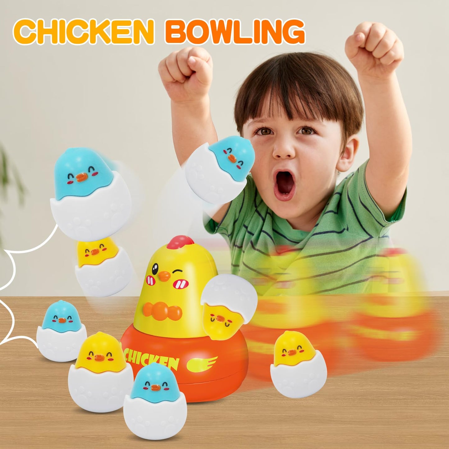 FortiTrust 4 in 1 Toys for Ages 5-7, Bounce and Catch Chicken Games, Rotating Board Games for Kids 4-6, Fishing Game Magnetic,Toddler Toys Bowling, Family Games for Kids and Adults