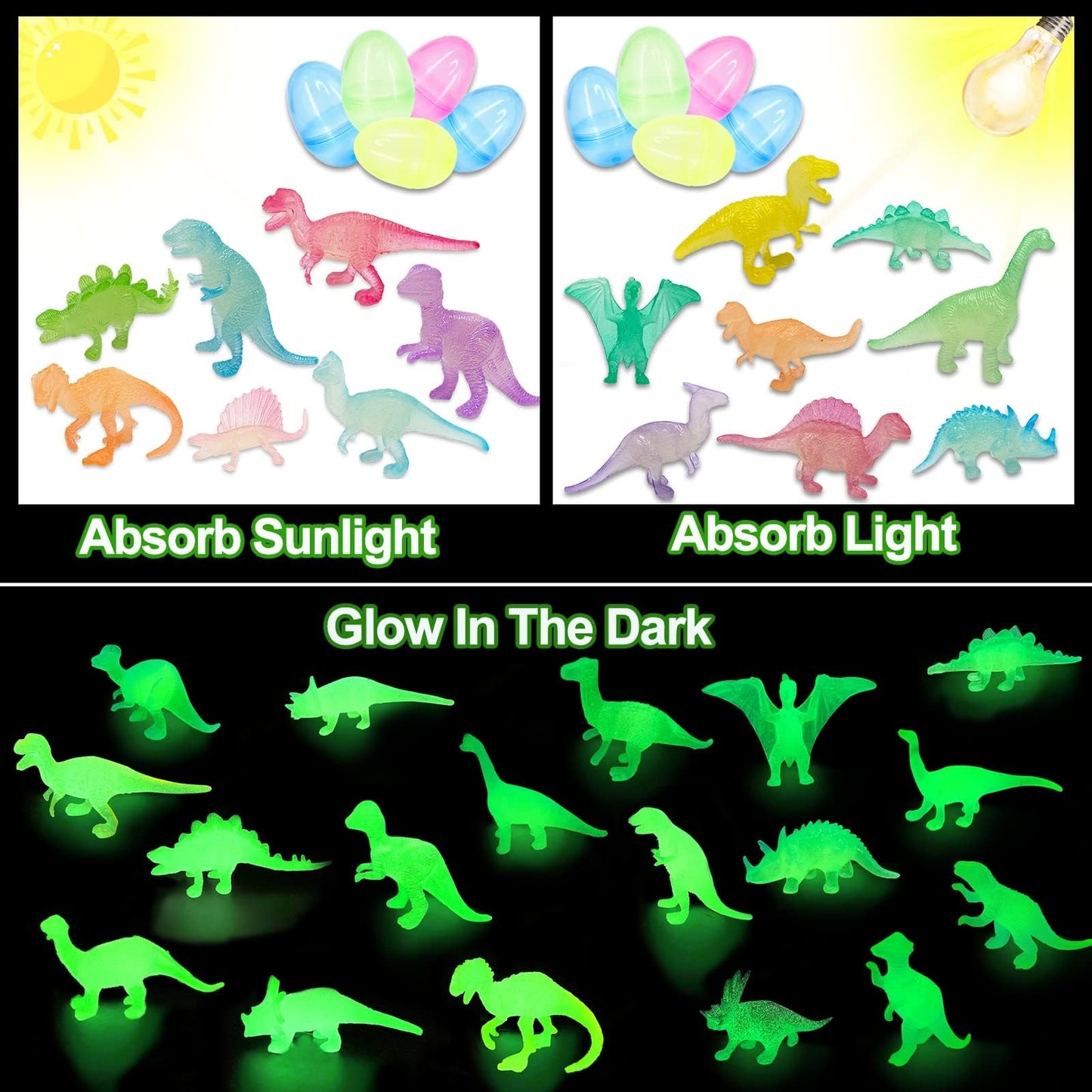 36 Pack Easter Eggs Filled with Glow in The Dark Dinosaur Toys, Easter Basket Stuffers for Toddlers Kids Boys Girls Glow Colorful Easter Eggs Dinosaur Easter Egg Fillers Hunt Gifts Party Favors Prize