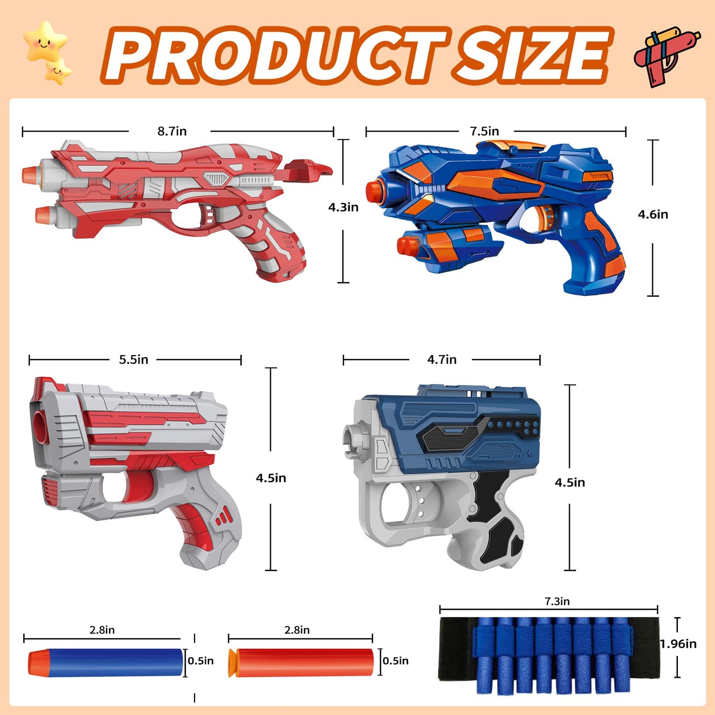 Kasebro 4 Pack Blaster Set for Kids Ages 5+ | 80 Foam Darts & 4 Wrist Bands | Team Battle Toy Gift - Christmas Birthday Easter Party