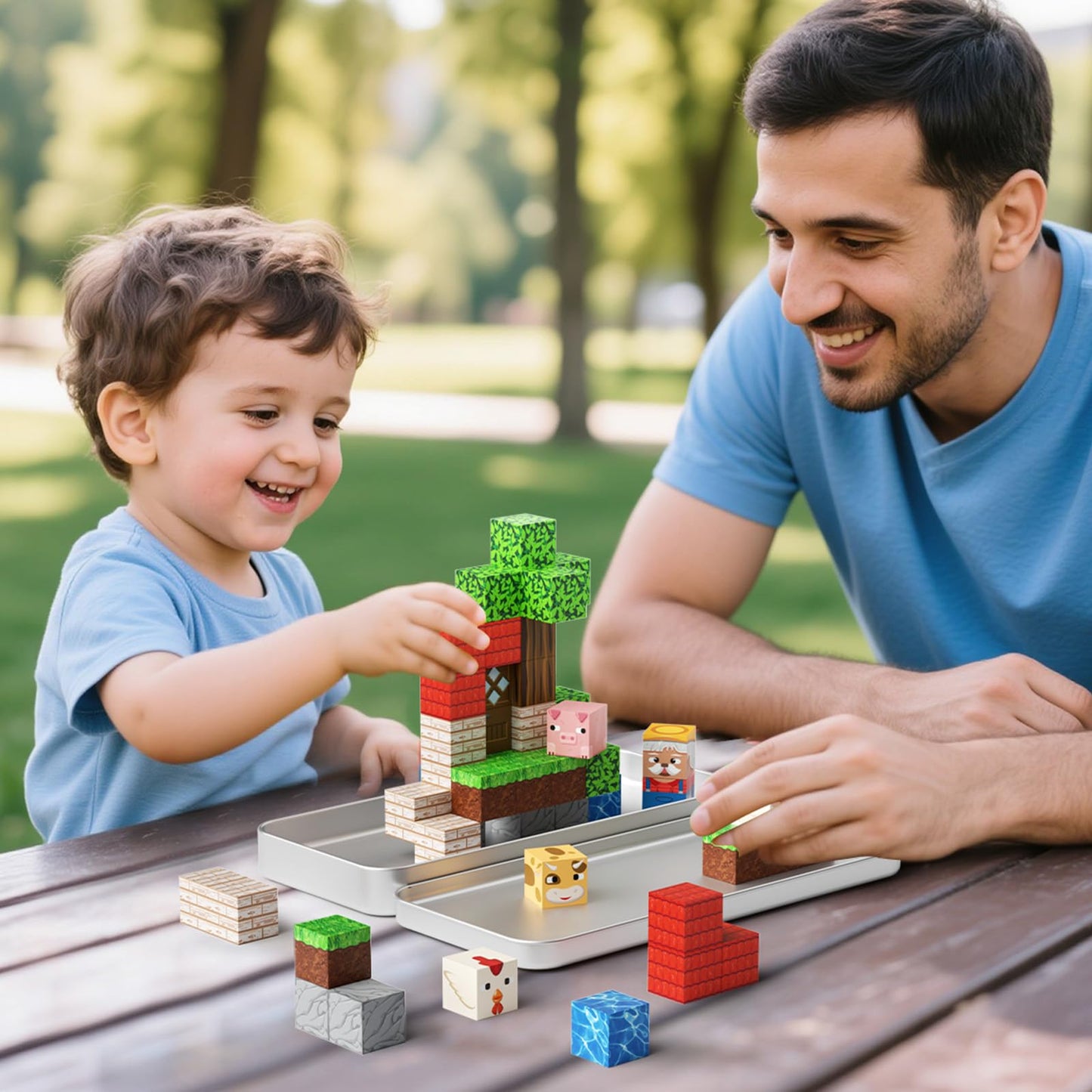 JSDKFJSA Mini Magnetic Blocks Farm Animals - 35 PCS Travel Magnet Building Blocks for Toddlers - STEM Educational Magnet Toys with Portable Iron Box for Kids Ages 3-8 Years Old Boys & Girls