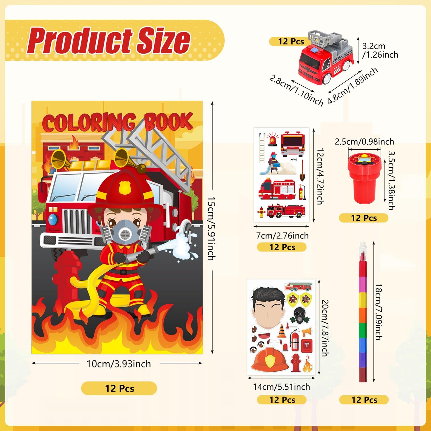 Cinrobiye 72 PCS Firefighter Coloring Books Party Favors Set Fireman Party Favors Goodie Bag Fillers Fire Truck Birthday Party Supplies DIY Stickers Tattoos Prizes Art Crafts for Home Classroom