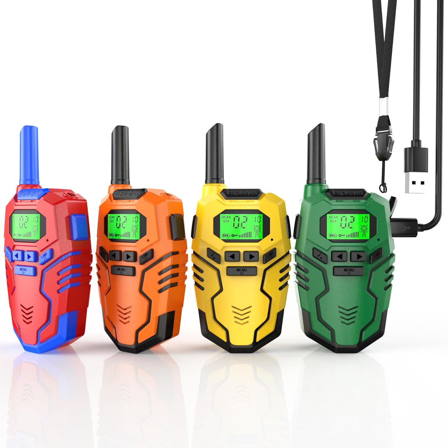 Inspireyes Walkie Talkies for Kids, Long Range 2 Way Radio, Outdoor Hiking Toys for 3-12 Year Old Chirstmas Birthday Gift for Boys, 4 Pack
