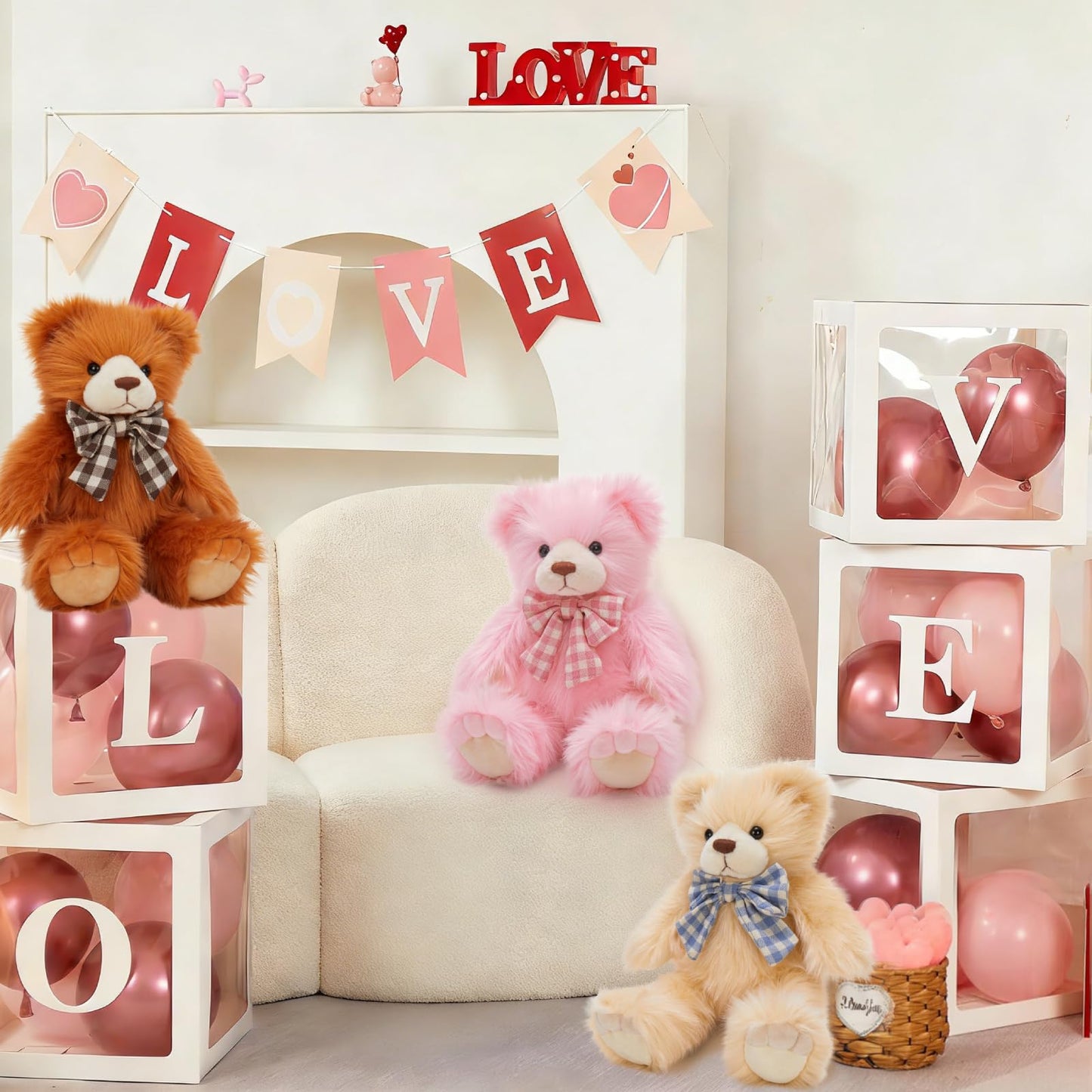 MorisMos Teddy Bear Stuffed Animal,14'' Long Fur Stuffed Bear Plush Toy Gift for Kid Girl Boy Toddler Teen Adult,Cuddly Teddy Animal Toy Decor for Baby Shower Birthday Valentine’s Day Party Favor,Pink