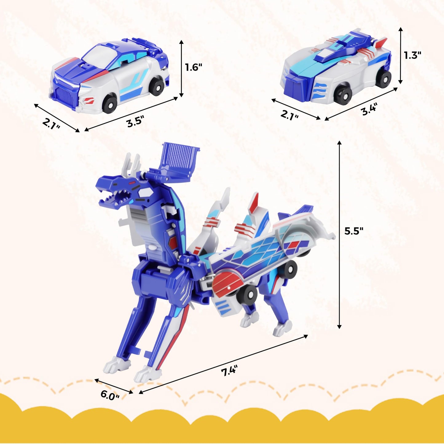 Dahom Collision Transforming Dinosaur Car Toy, 2 Magnetic Cars Transform into Dinosaur Toys for Kids, Boys, Girl, Toddler Fun Deformation Robot Unicorn Car Christmas Birthday Gift Toys (Blue-Dinosaur)