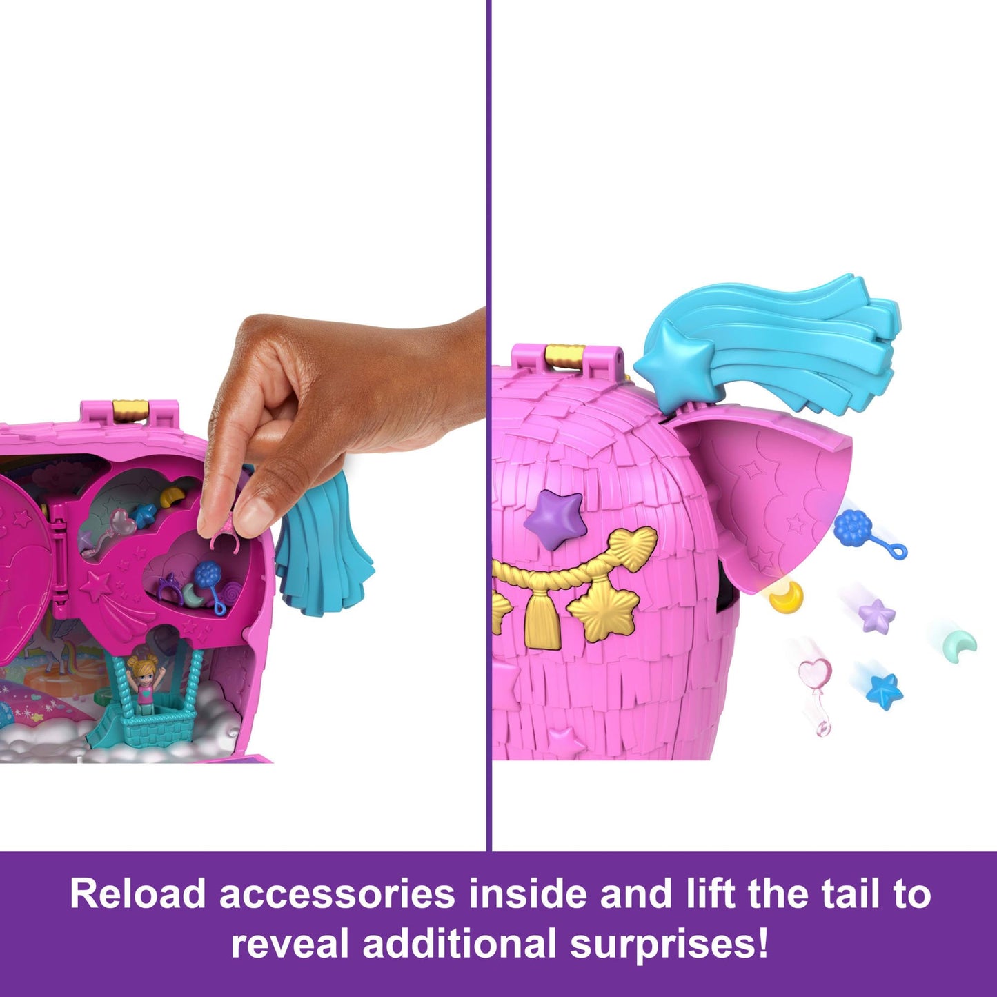 Polly Pocket Unicorn Partilandia Pinata Pencil Case with 2 Mini Dolls & 25 Party Themed Accessories, Toy +4 Years (HYD96)