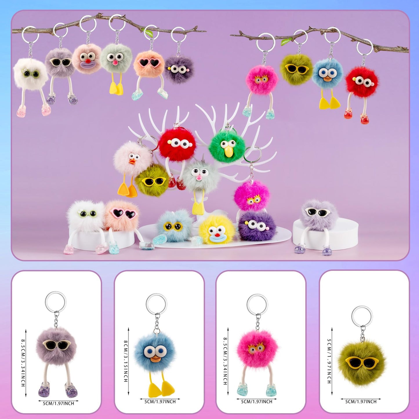24PCs Cute Keychains for Kids - Plush Keychain Bulk Party Favors for Kids 8-12 Birthday Goodie Bags Stuffers Key Chains Bulk Classroom Prizes Elementary Pinata Fillers Backpack Charms Treasure Box